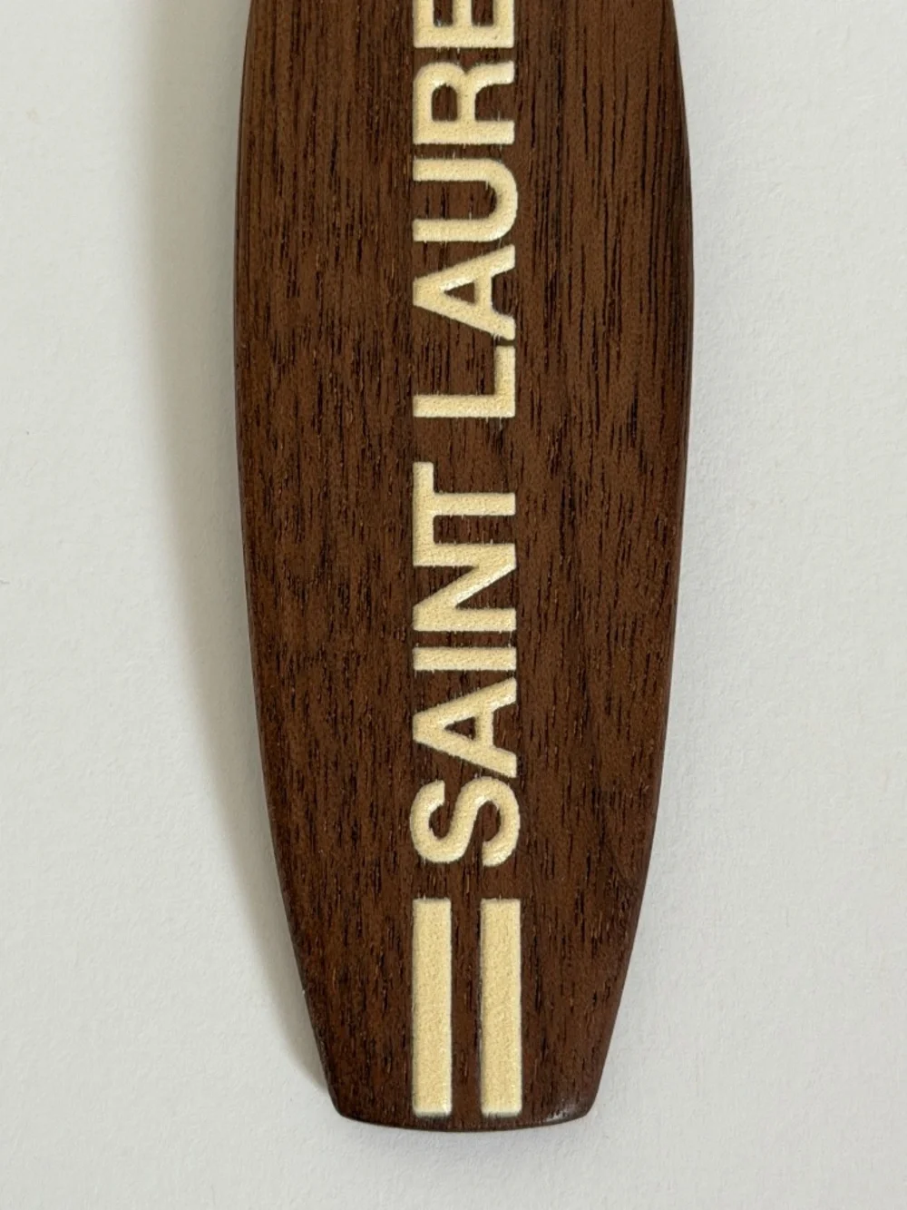 Saint Laurent YSL Surf Surfboard Logo Stripe Wood Charm Keychain Key Ring Fob